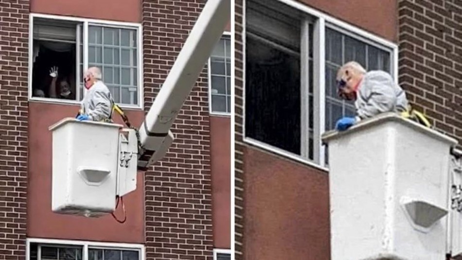 "Romeo y Julieta" de cuarentena: el abuelo que se subió a una grúa para ver a su esposa | Redes