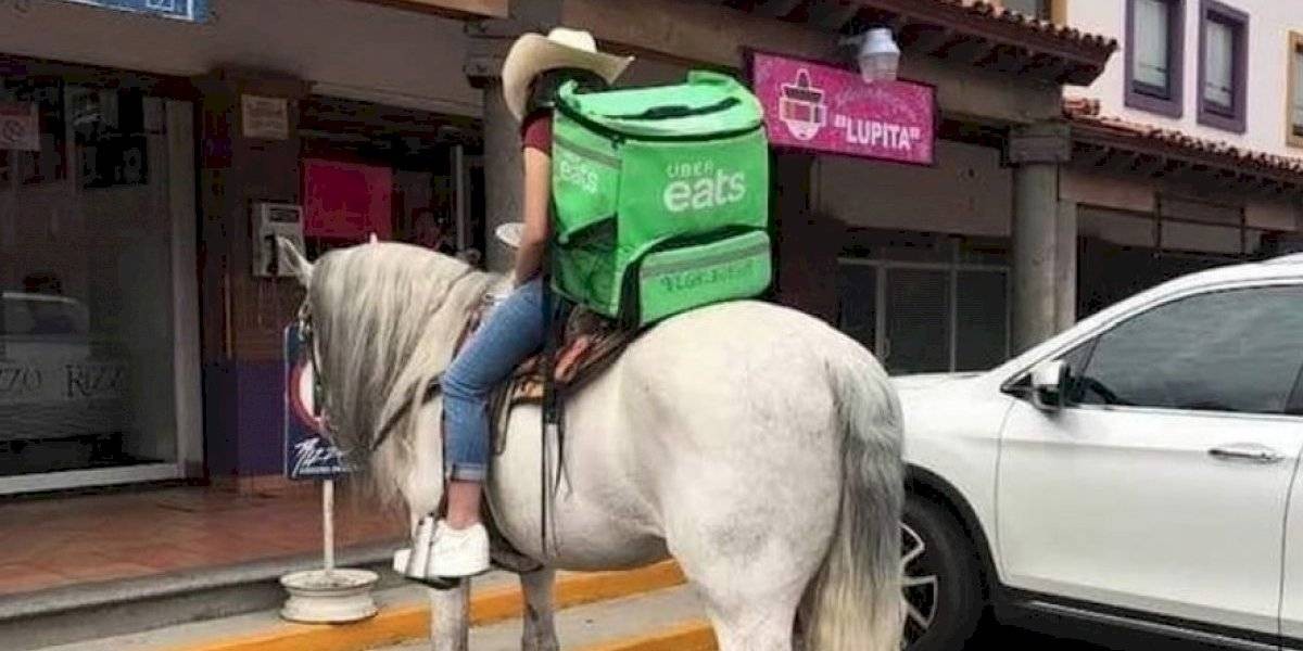 La foto viral de la chica que hace delivery arriba de un caballo blanco | Redes
