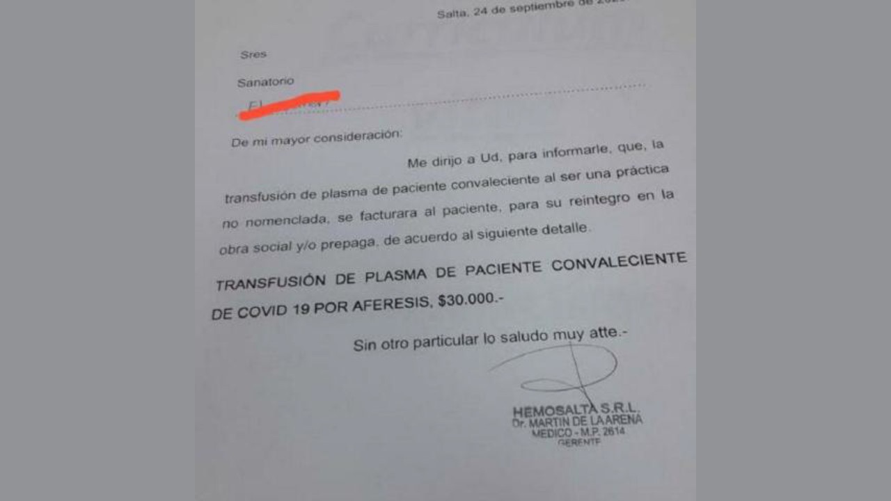 Salta: Investigan posible comisión de delitos en transfusión de plasma | Nacionales