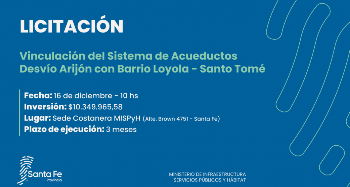 La provincia licitará la vinculación del acueducto Desvío Arijón con Barrio Loyola de Santo Tomé | Información General