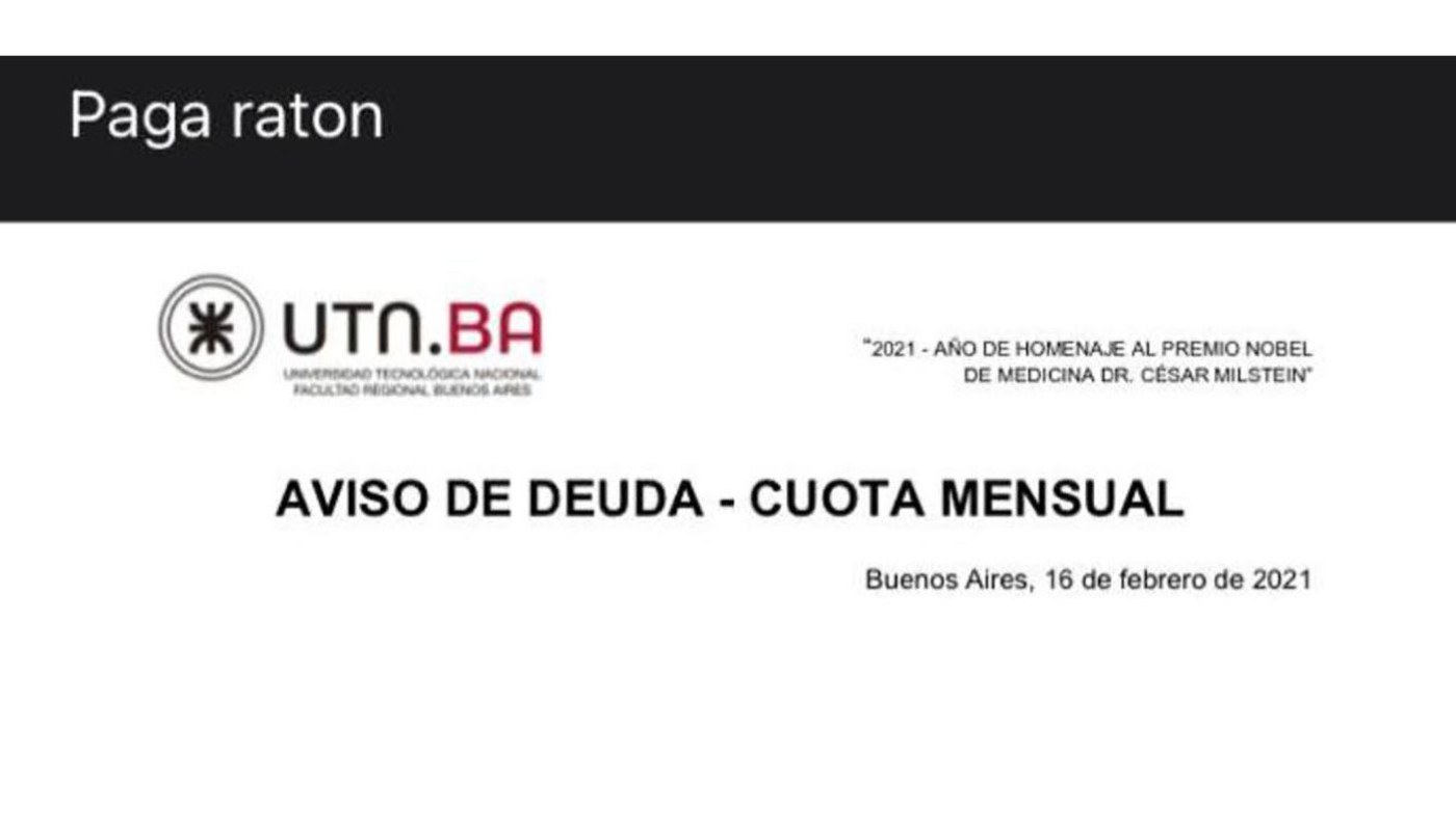 "Pagá ratón": el insólito mail que mandó una universidad para reclamar cuotas adeudadas de alumnos | Nacionales