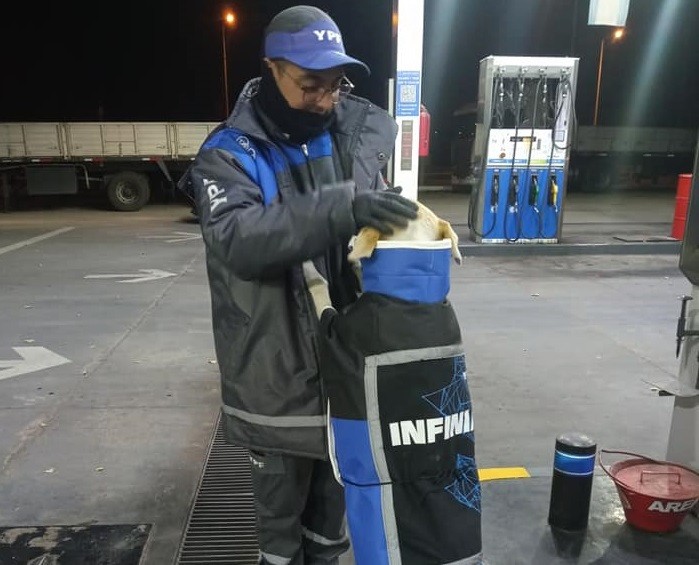 Empleados de una estación de servicio adoptaron una perrita y le hicieron su propio uniforme | Nacionales