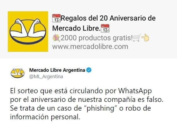 Alerta estafa: el falso mensaje de WhatsApp que ofrece regalos de Mercado Libre | Información General