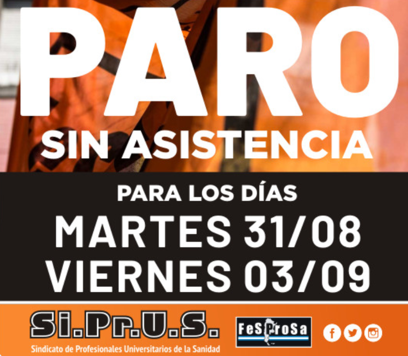 Los profesionales de la salud de SIPRUS paran martes y viernes | Noticias