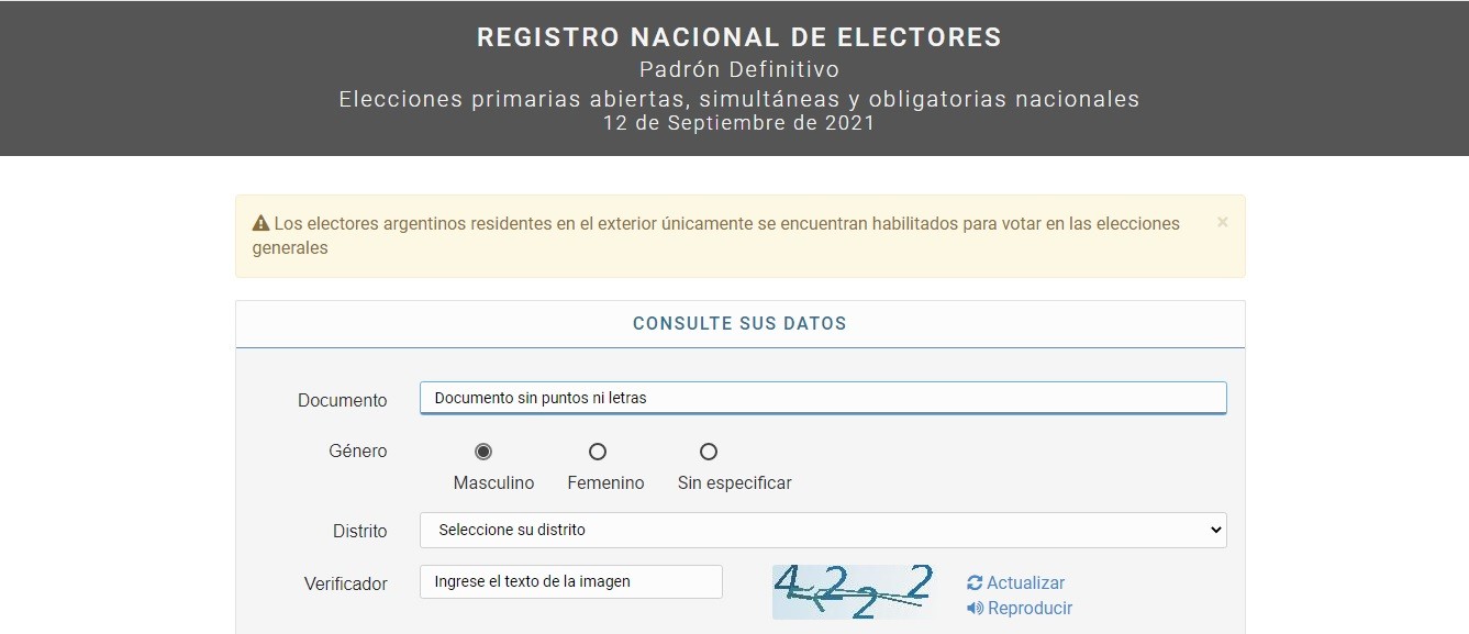 Dónde voto: consultá el padrón electoral para las PASO 2021 | Información General