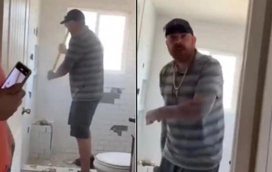 Video viral: albañil destruyó a martillazos el baño que había remodelado porque no le pagaron | Redes