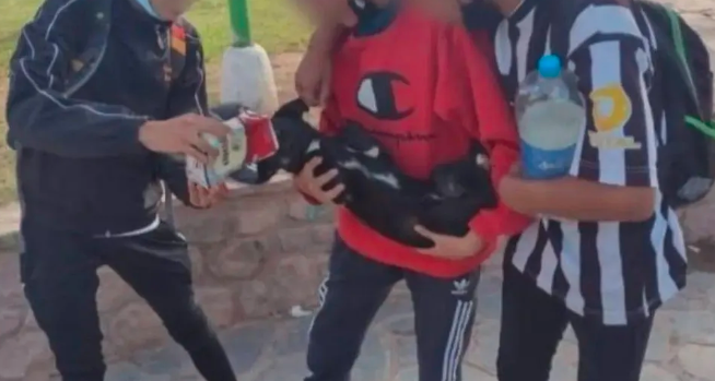 Bronca en las redes sociales por una foto de tres jóvenes que le dan vino a un perro | Redes