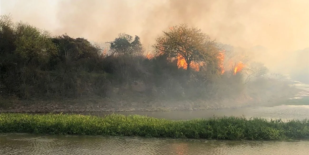 Feroz incendio en las islas frente a Arroyo Leyes | Información General