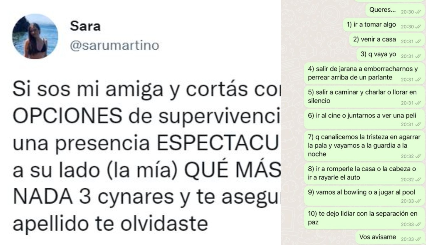 Su amiga cortó con el novio y ella le dio 10 maneras de superarlo: "Te aseguro que por lo menos su apellido te olvidaste" | Redes