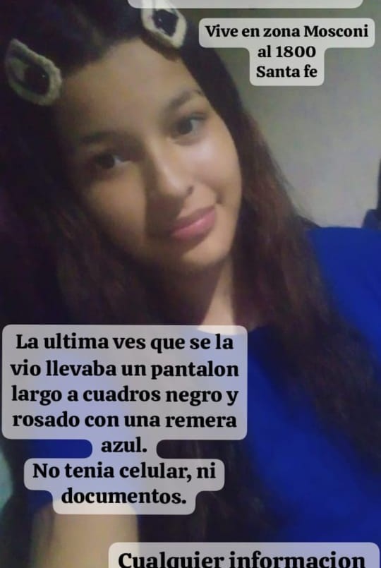 Se busca de forma desesperada a una adolescente de barrio Santa Rosa de Lima | Policiales