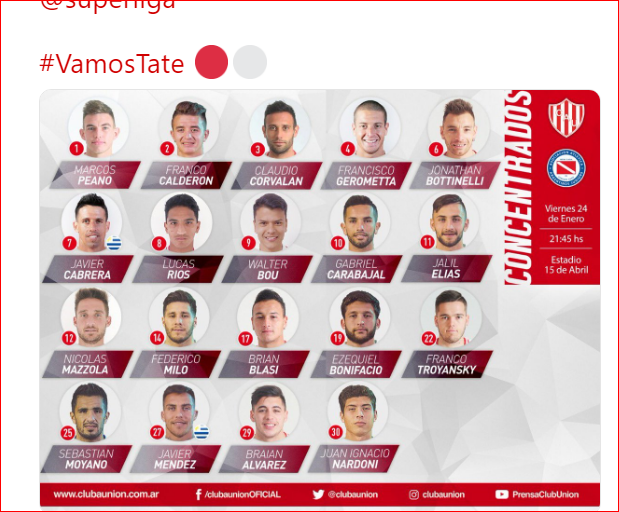 Los 19 concentrados en Unión para esta noche | Deportes