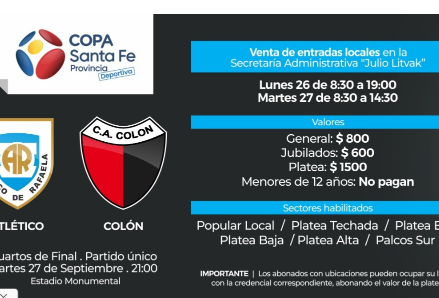 Copa Santa Fe: Rafaela y Colón jugarán sin público visitante | Deportes