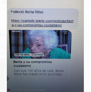 Falleció Berta Ritvo, la mujer que a los 105 años fue a votar a pesar de no estar en los padrones