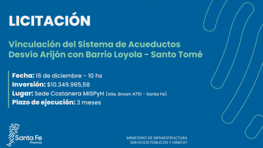 La provincia licitará la vinculación del acueducto Desvío Arijón con Barrio Loyola de Santo Tomé