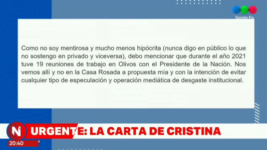 Carta de Cristina: a Alberto, "que honre la voluntad del pueblo argentino"