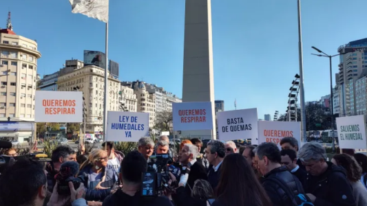 Incendio en las islas: Los intendentes protestaron frente al Obelisco