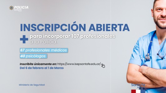 Abre la convocatoria para el ingreso de médicos y psicólogos a la Policía