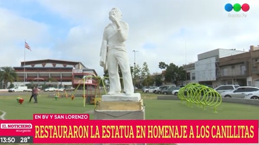 La escultura del canillita ya luce restaurada en su sitio original