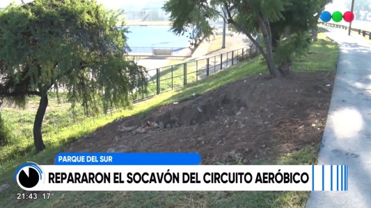 Repararon el socavón en el circuito aeróbico del Parque del Sur