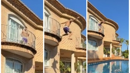 A lo Charly García, L-Gante saltó desde un balcón para tirarse a una pileta