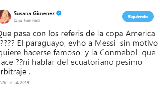 ¡Hasta Susana Giménez se quejó del arbitraje en la Copa América!