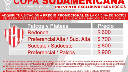 Comenzó la preventa de entradas a socios de Unión para el partido con Mineiro