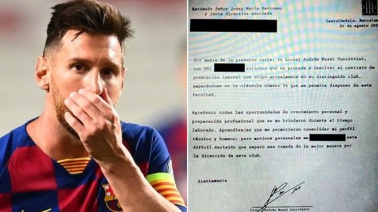 Se filtró el burofax que Messi le mandó al Barcelona para comunicar su salida