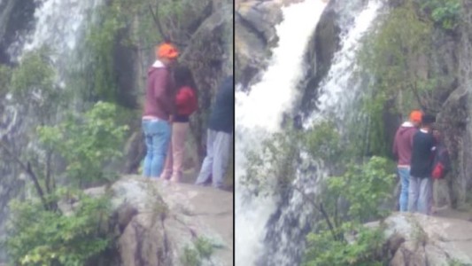 Multados: de vacaciones en familia, hicieron grafitis en una cascada de Tanti
