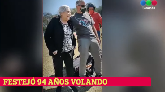 Stella cumplió 94 años y lo festejó tirándose en parapente