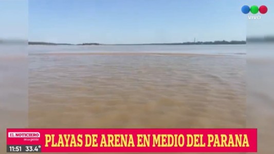 Crisis: por la bajante del río surgió un banco de arena en el medio del Paraná