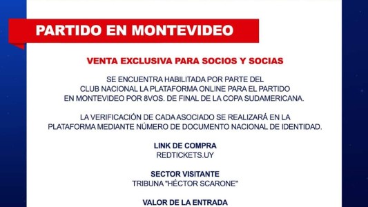 Los hinchas tatengues que quieran viajar a Montevideo ya pueden comprar las entradas