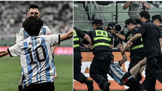 Detuvieron al hincha que se metió a la cancha para abrazar a Messi en China