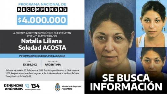 Se ofrece recompensa a quienes aporten datos sobre Natalia Liliana Soledad Acosta