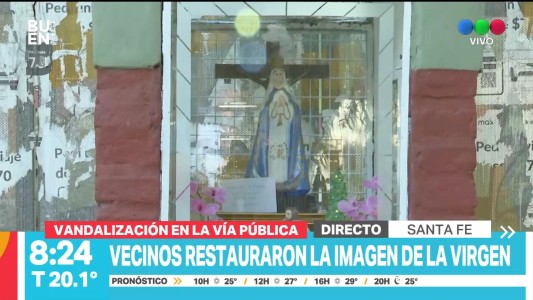 Tras ser vandalizada, vecinos de Mariano Comas restauraron la imagen de la Virgen