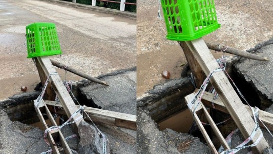 Comenzaron a reparar el socavón en el ingreso a Colastiné Sur