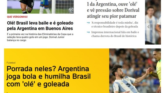 “Vergüenza” y “paliza”: los diarios de Brasil, lapidarios tras la goleada de Argentina